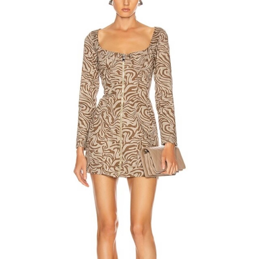 Miaou Dree Zebra‎ Animal Print Front Zip Mini Dress M​​​​​​​​​​​​​​​​​​​​​​​​​​​